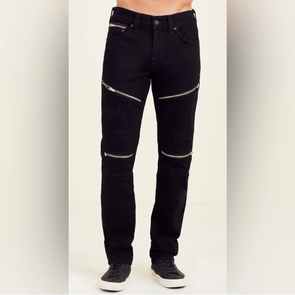True Religion Slim Moto Zippered Black Jeans Men’s Size 30